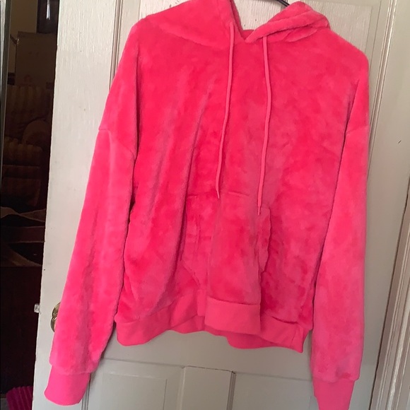 Tops | Pink Fuzzy Hoodie | Poshmark